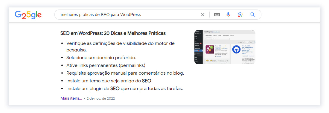 Captura de tela demonstrando a caixa de resposta do Google.